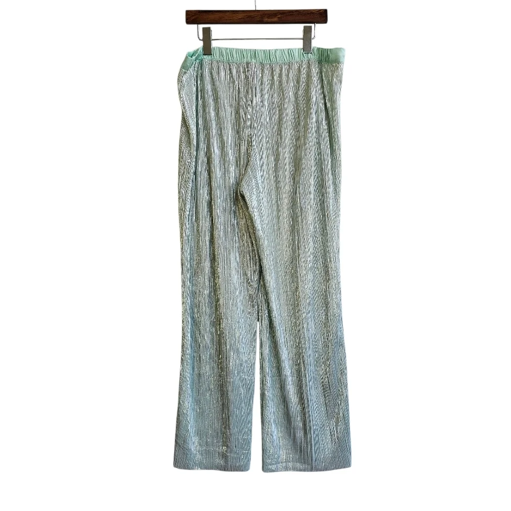 Victoria's Secret Mint Green Metallic Pleated Wide Leg Lounge Pants, Size XL